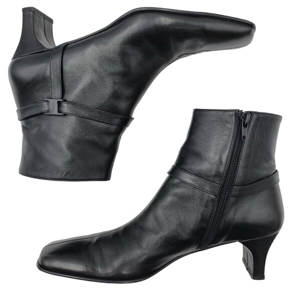 Ferragamo Italy Womens 8.5 4A Narrow Black Leather Dress Shoes Zip Ankle Boots - Picture 3 of 12